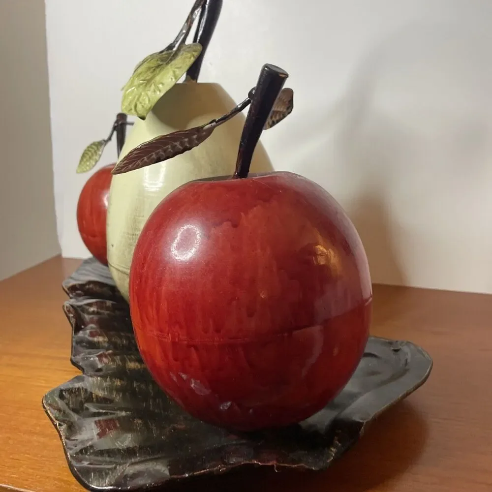 UMA Red Metal Fruit Decorative Sculpture with Platter, 18